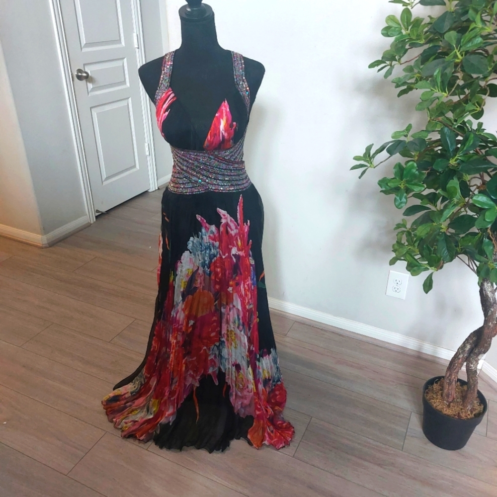 Jovani 100% Silk Floral Gown Size 4